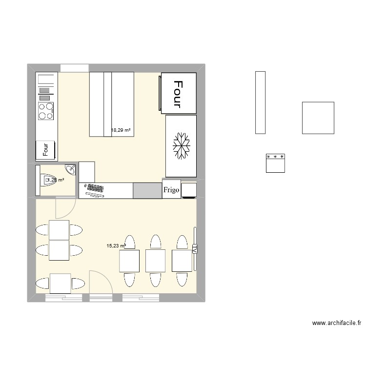 la casa 5. Plan de 3 pièces et 35 m2