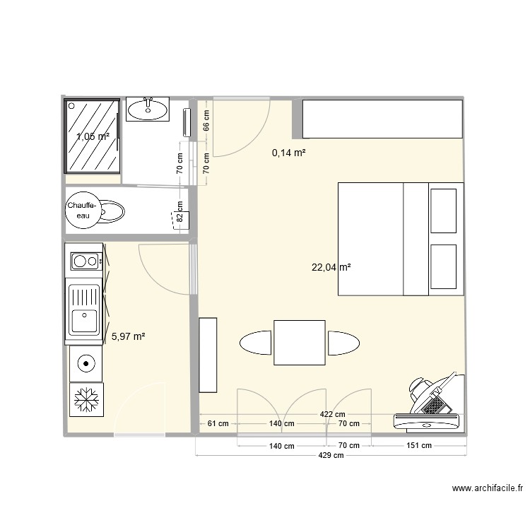 saint andré. Plan de 4 pièces et 29 m2