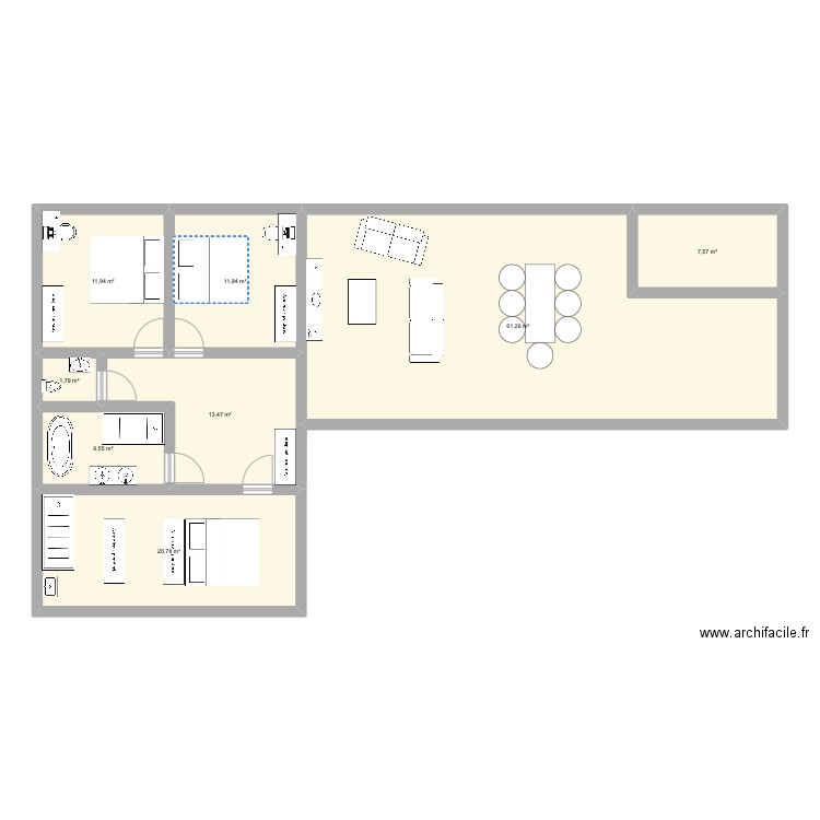 Rodelle. Plan de 8 pièces et 135 m2