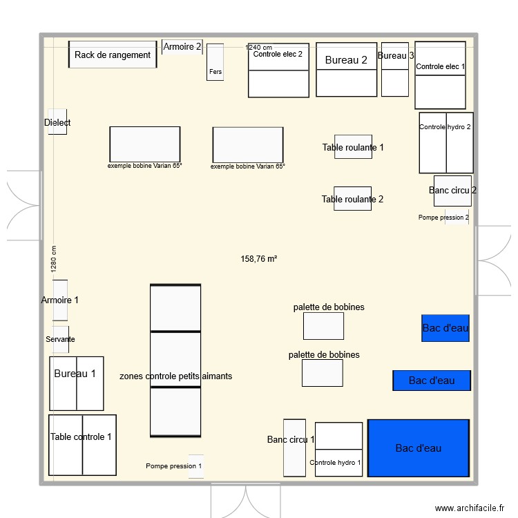 zones controle V1 avec bobines. Plan de 1 pièce et 159 m2