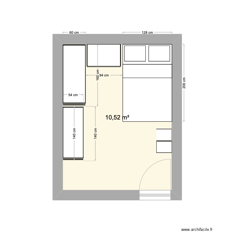 chambre2bis. Plan de 1 pièce et 11 m2