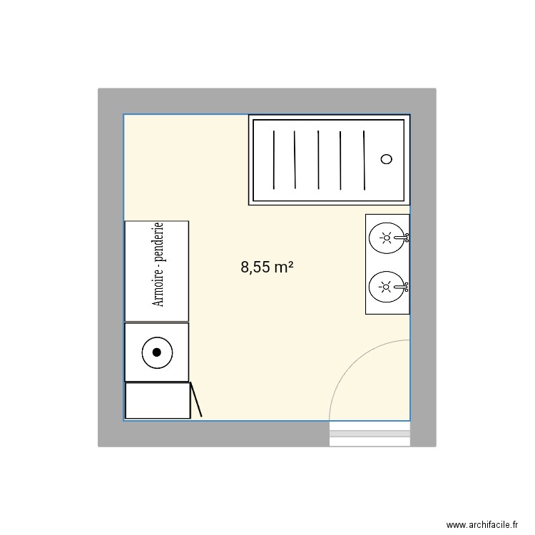 Sdb. Plan de 1 pièce et 9 m2