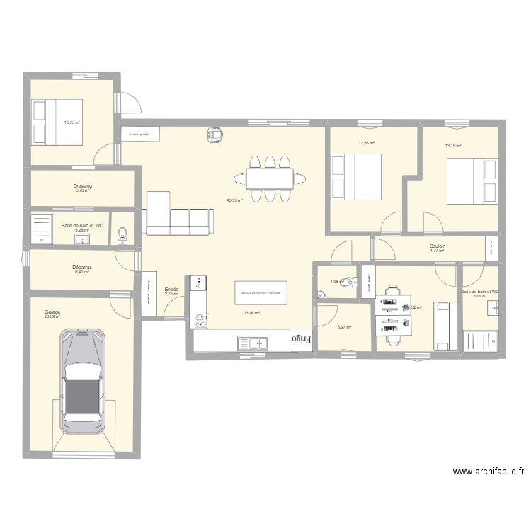 maison 2. Plan de 15 pièces et 165 m2