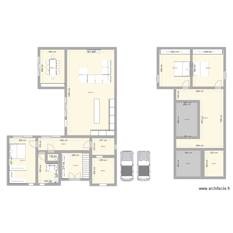 Version 1. Plan de 15 pièces et 230 m2