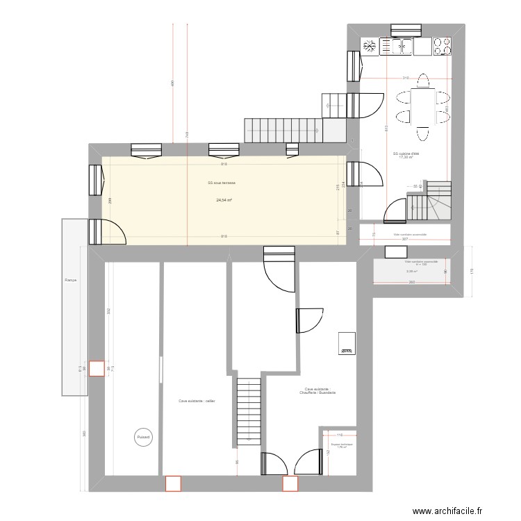 Projet_RDF_SS_004-bis avec escalier cave. Plan de 2 pièces et 27 m2