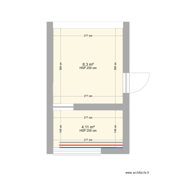 chambre parentale. Plan de 2 pièces et 12 m2