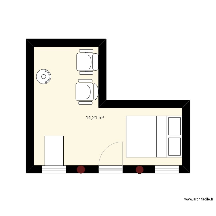 repara. Plan de 1 pièce et 14 m2