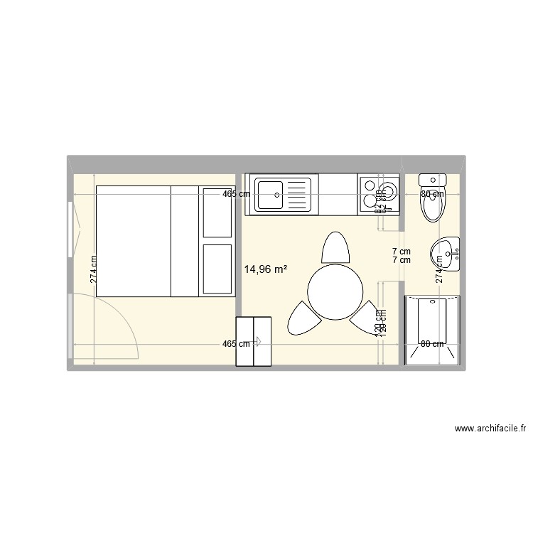 banyuls r-1 . Plan de 1 pièce et 15 m2