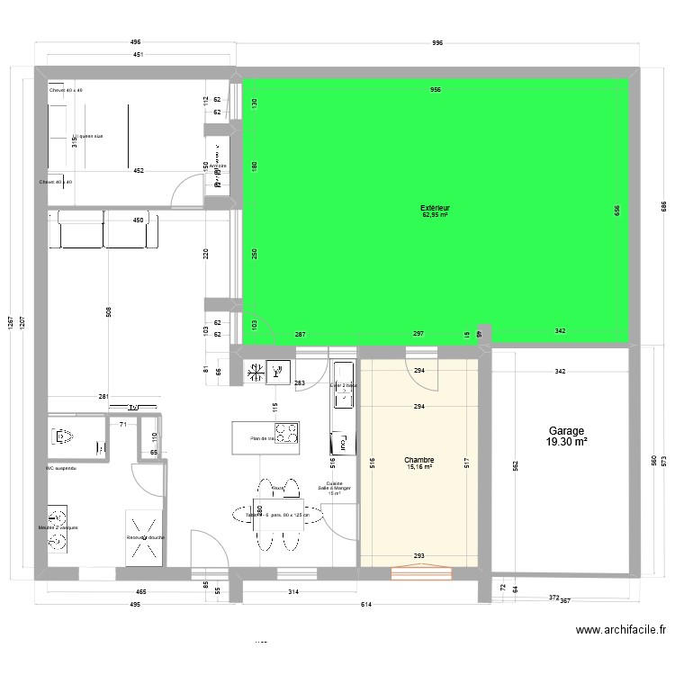 Plan Projet 4. Plan de 2 pièces et 78 m2