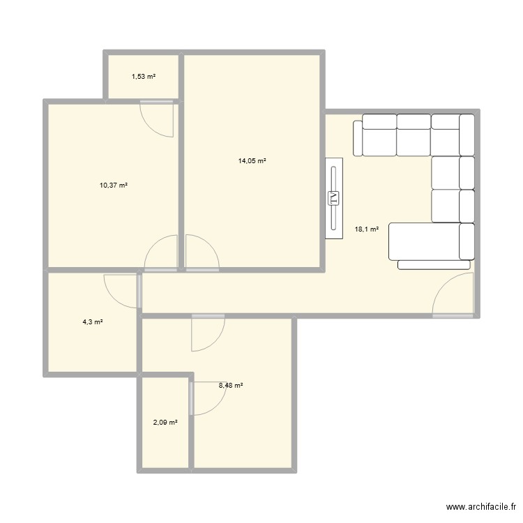 appartement. Plan de 7 pièces et 59 m2