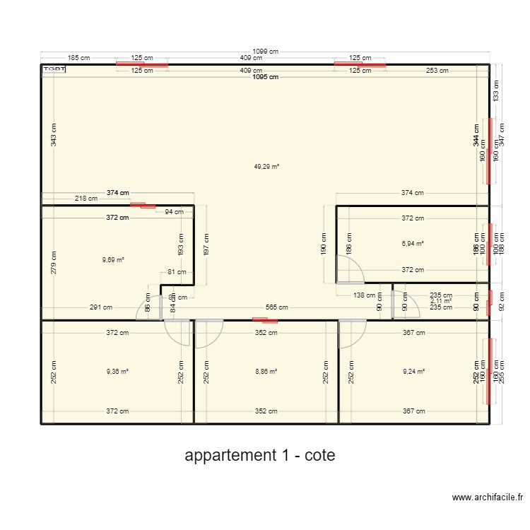 appartement1-F6-boulangerie. Plan de 7 pièces et 95 m2