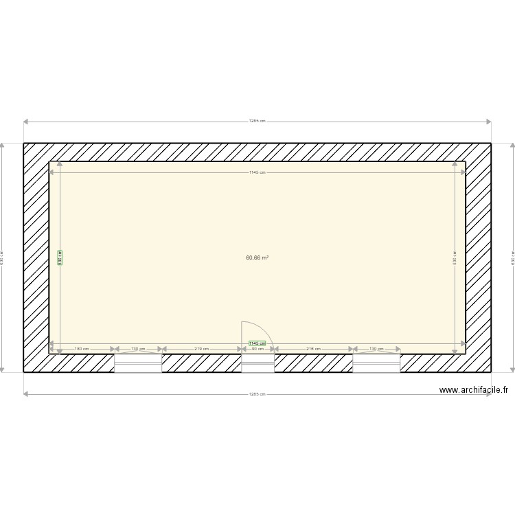 rdc. Plan de 1 pièce et 61 m2