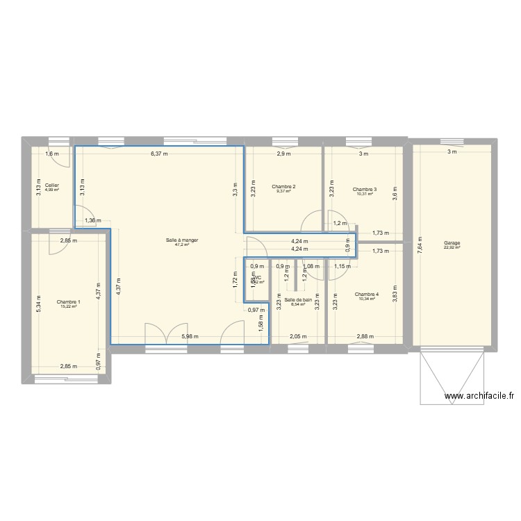 Plan maison agrandissement. Plan de 9 pièces et 128 m2