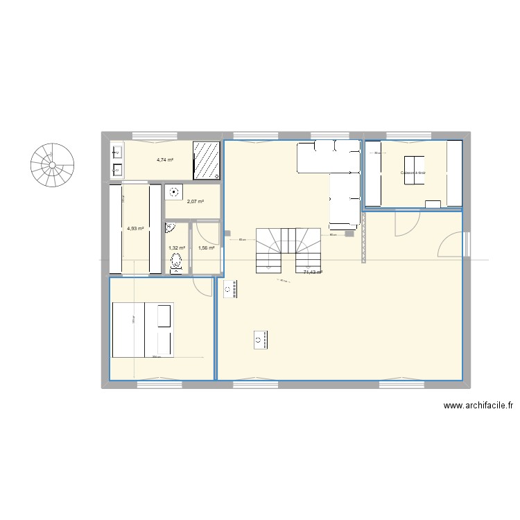 RDC3. Plan de 6 pièces et 86 m2