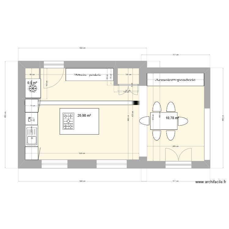 plan cuisine3. Plan de 3 pièces et 33 m2