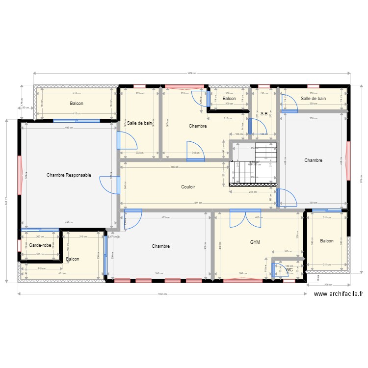 ETAGE. Plan de 16 pièces et 154 m2