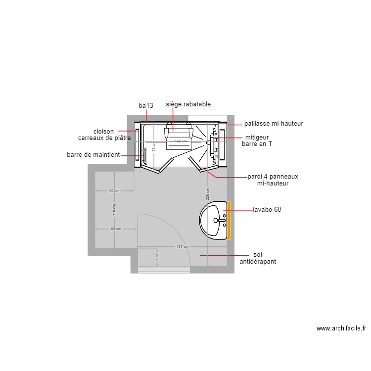 lachet. Plan de 1 pièce et 4 m2