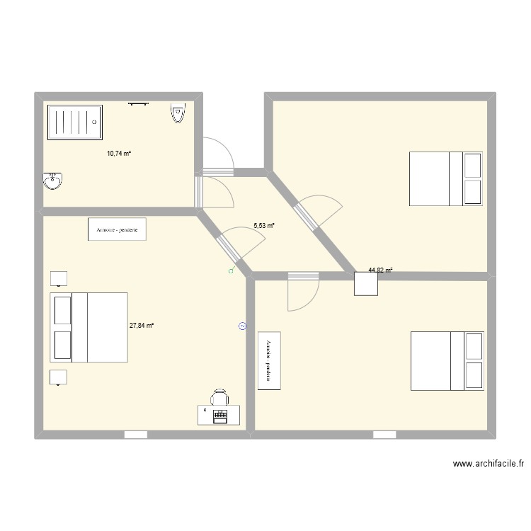 grenier. Plan de 4 pièces et 89 m2