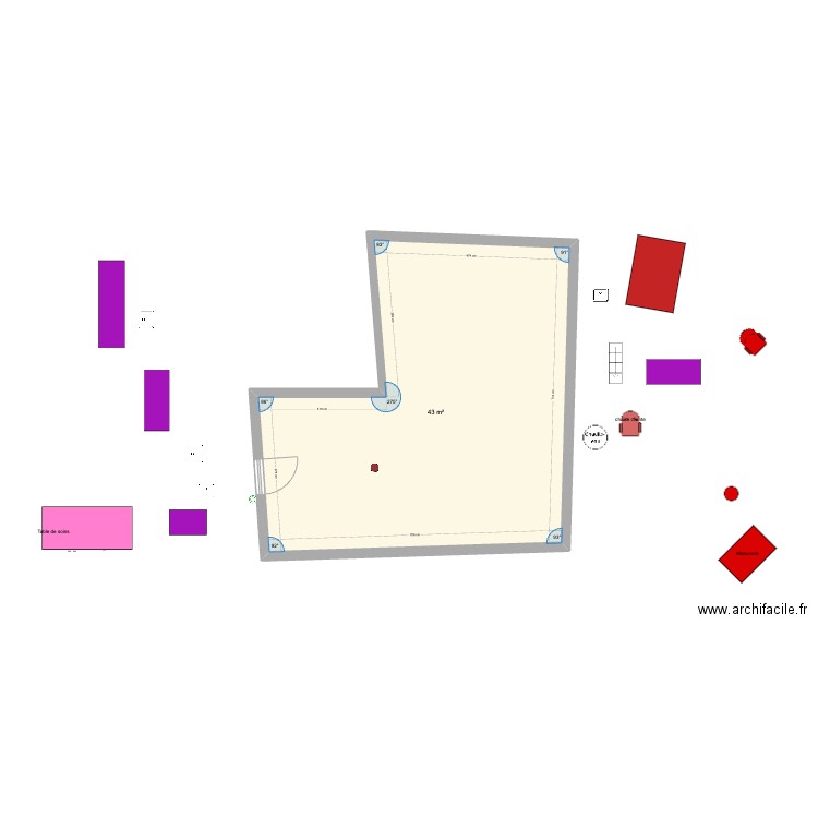 Plan a l'échelle exact sans cloisons. Plan de 1 pièce et 43 m2