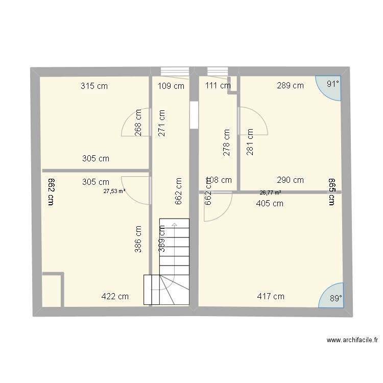 étage . Plan de 2 pièces et 54 m2