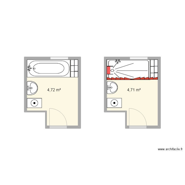 cou. Plan de 2 pièces et 9 m2