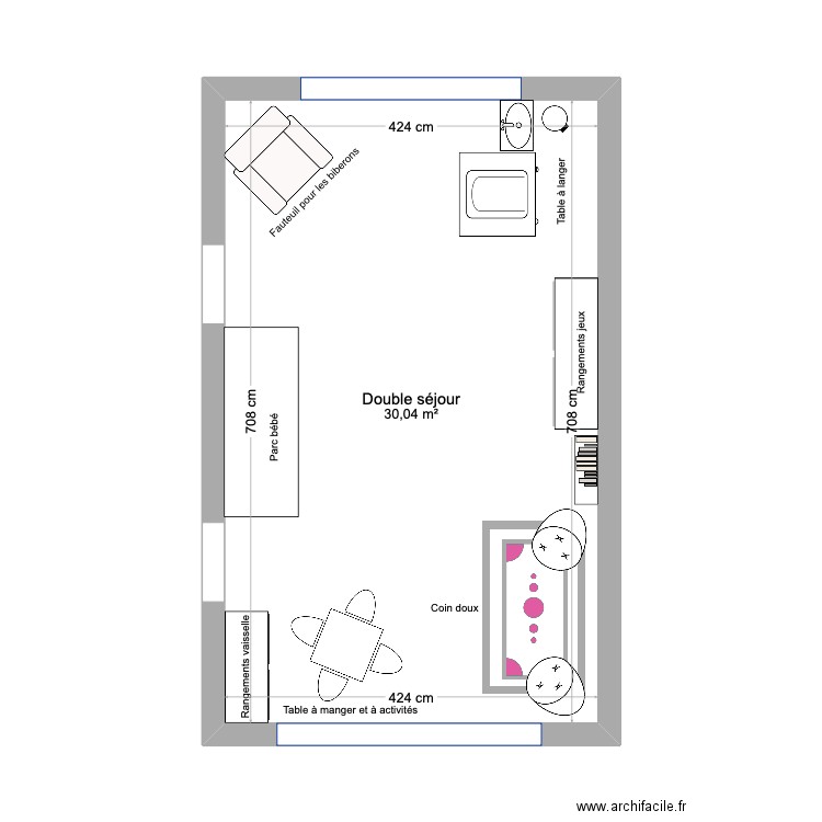 pièce à vivre. Plan de 1 pièce et 30 m2