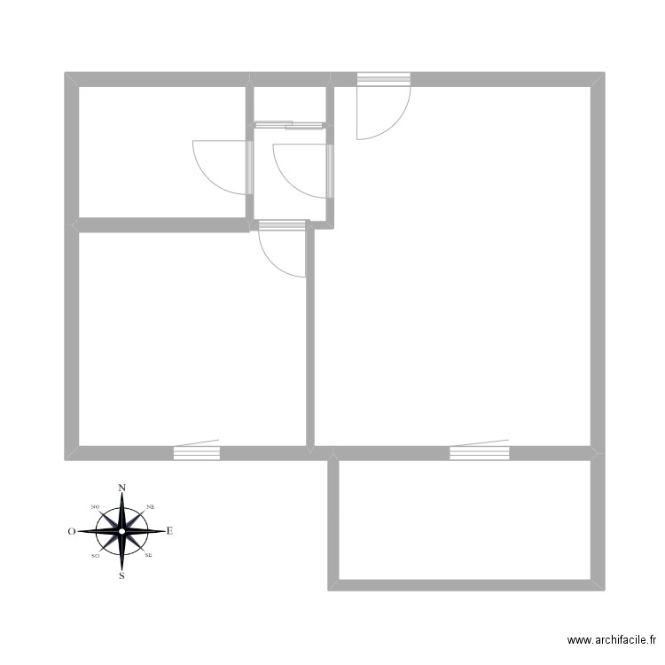 Plan T2 Roux. Plan de 6 pièces et 46 m2