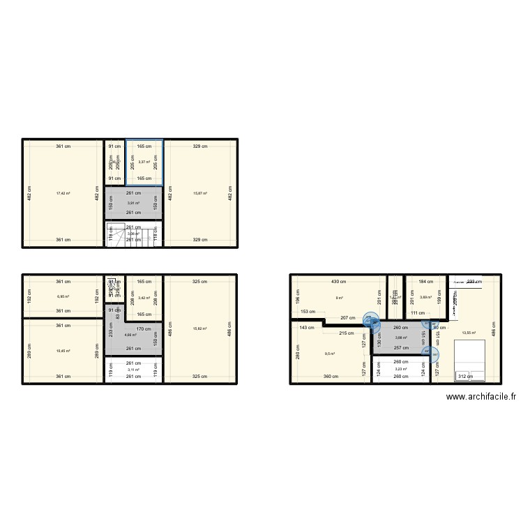 étage. Plan de 20 pièces et 135 m2