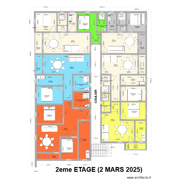 2EME ETAGE 2 MARS 2025. Plan de 33 pièces et 250 m2