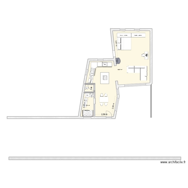 MAISON projet. Plan de 2 pièces et 69 m2