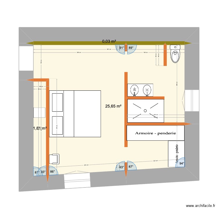 chambre 1. Plan de 3 pièces et 28 m2