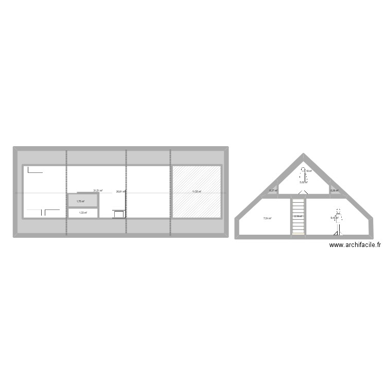 grenier. Plan de 12 pièces et 151 m2