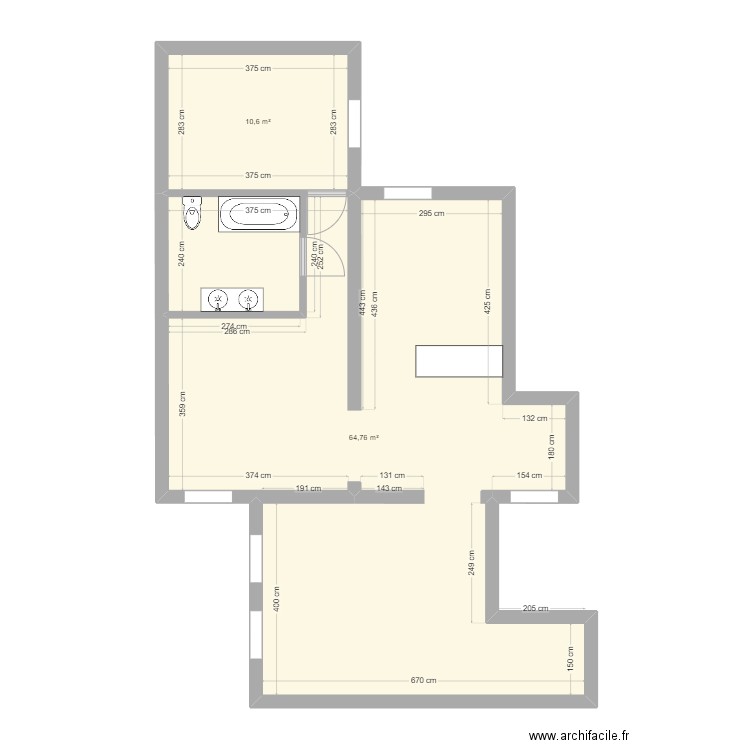 4546684131. Plan de 2 pièces et 75 m2