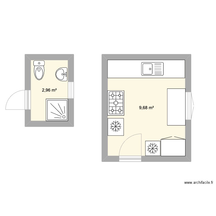 renegab. Plan de 2 pièces et 13 m2