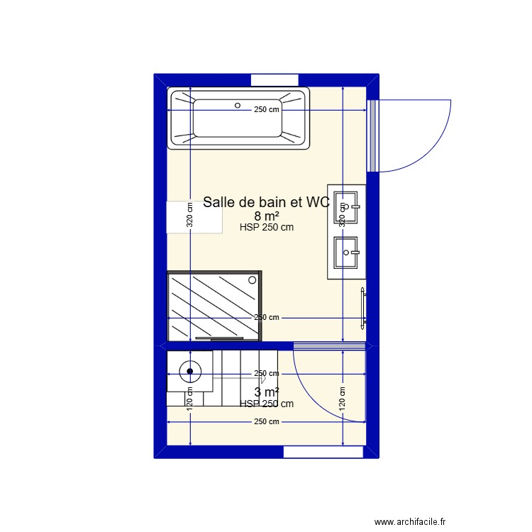 Salle de bain. Plan de 2 pièces et 11 m2