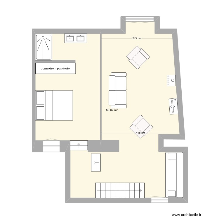 archaud 1. Plan de 1 pièce et 60 m2