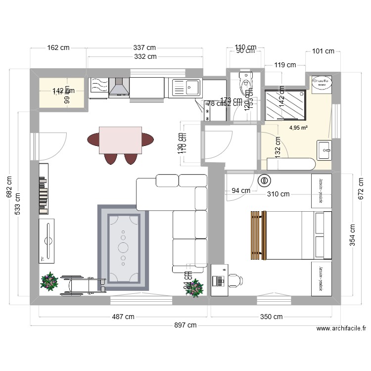 Appt Giraud AP TRAVAUX. Plan de 2 pièces et 6 m2