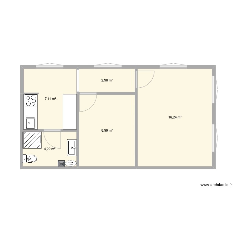 Appart Rodier - SDB 1. Plan de 5 pièces et 40 m2