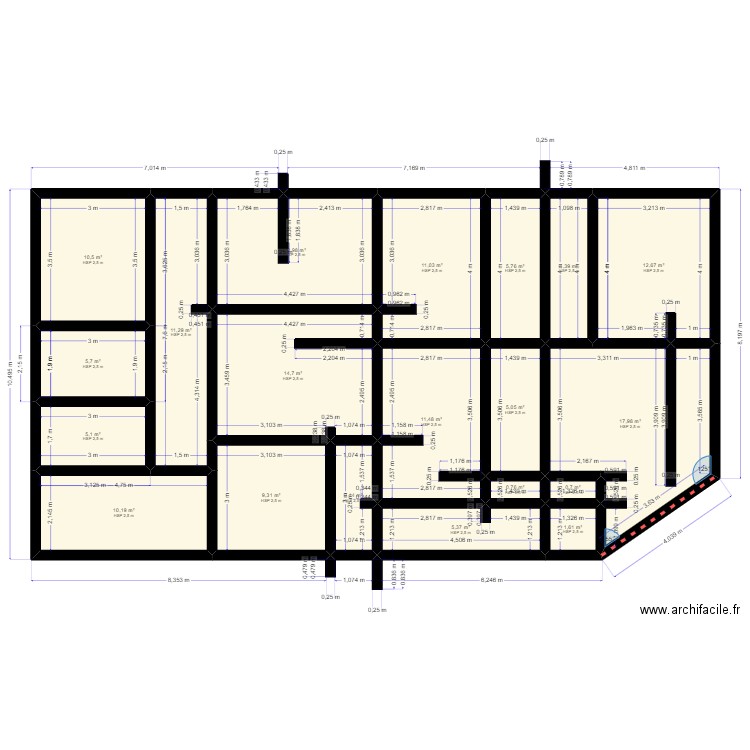 Projet Plan Fatima 2. Plan de 20 pièces et 160 m2