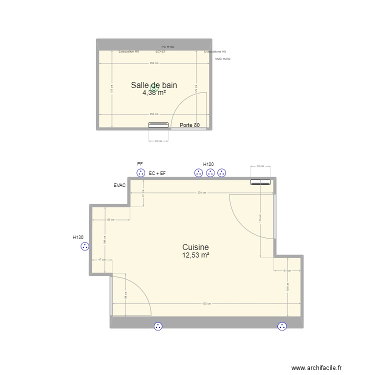 Appart 224. Plan de 2 pièces et 17 m2