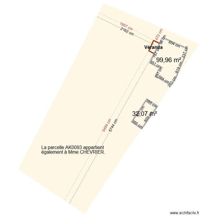 Chevrier. Plan de 2 pièces et 132 m2