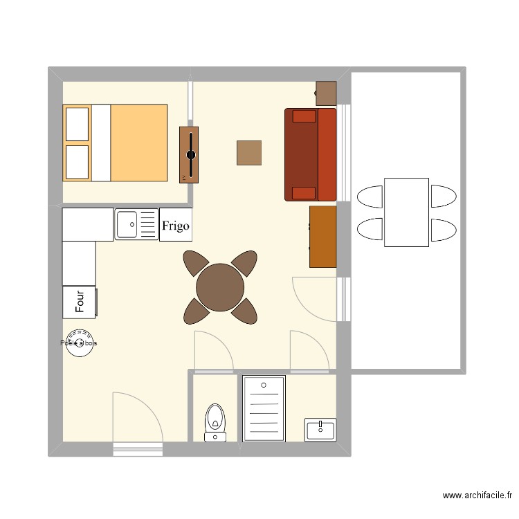 bergerie. Plan de 2 pièces et 31 m2