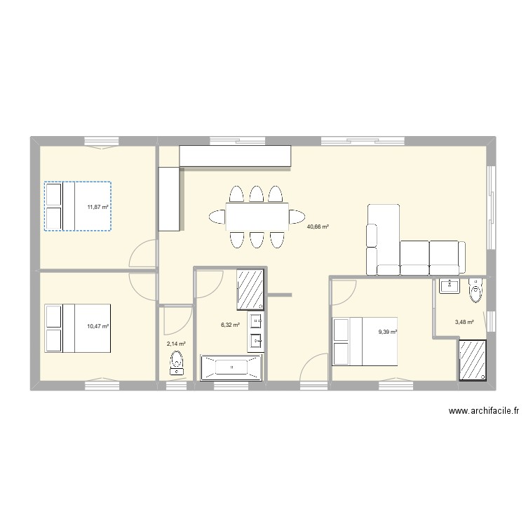 Maison 3ch. (2). Plan de 7 pièces et 84 m2