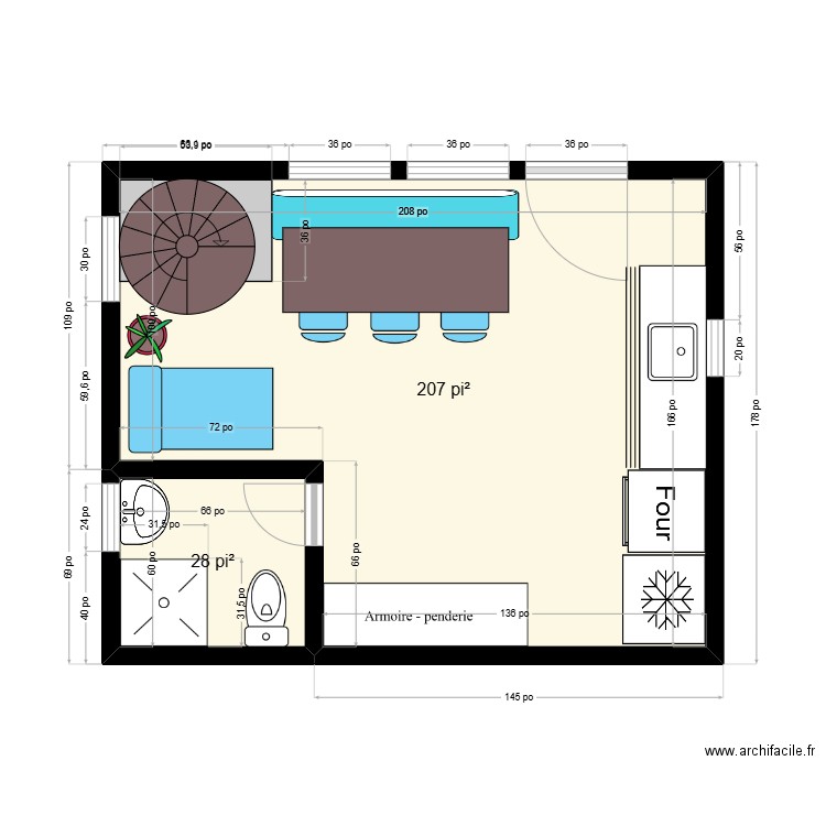 Chalet. Plan de 2 pièces et 22 m2