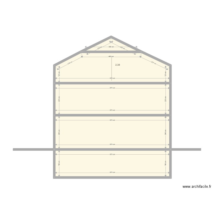 Modèle coupe Cave rez 1e grenier 1. Plan de 5 pièces et 78 m2