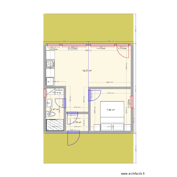  36 Пушкино. Plan de 6 pièces et 52 m2