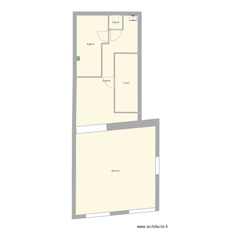 shop. Plan de 5 pièces et 70 m2