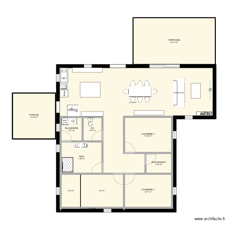 MAISON PERSO 2. Plan de 12 pièces et 143 m2