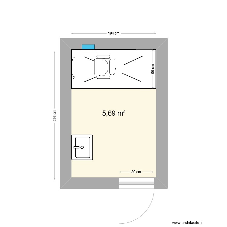 SDB RAMETTE adaptée. Plan de 1 pièce et 6 m2