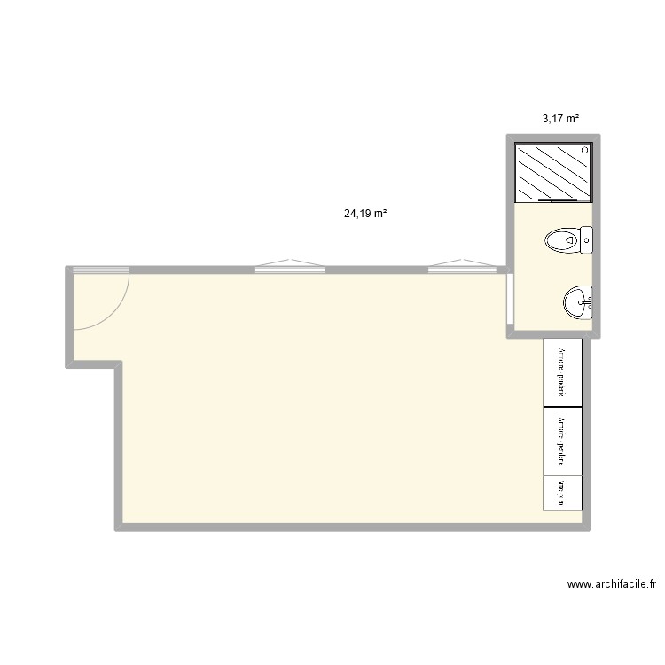 SOSO. Plan de 2 pièces et 27 m2